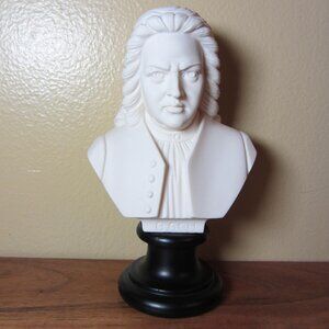 alabaster pedestal bust 6" bach Italy 1967 signed A. Giannelli (W4017)